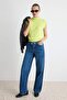 Lime Plain Regular Fit Stand Collar Sleeveless Viscose Ribbed Knitted Blouse Twoaw27Bz00107 - 2