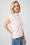 Pembe Düz Fitted Dik Yaka Kolsuz Kemerli Pamuklu Esnek Örme Bluz TWOSS26BZ00145 - 2