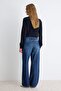 Koyu Mavi %100 Pamuk Yüksek Bel Wide Leg Jeans TWOAW27JE00082 - 4