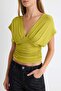 Yağ Yeşil Fitted/Vücuda Oturan Büzgü/Drape Detaylı Örme Bluz TWOSS25BZ00605 - 3