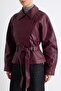 Bordo Regular Kalıp Kuşaklı Suni Deri Mont TWOSS26MO00001 - 3