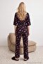 Black 3-Piece 100% Cotton Floral Lace Detailed Knitted Pajama Set Thmaw27Pt00140 - 4