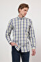 White-Yellow Buttoned Collar Long Sleeve Pocketless Comfort Fit 100% Cotton Shirt 1004260169 - 3