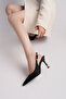Women's Black Suede Buckle Pointed Stylish Heeled Stiletto Shoes - 4