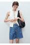 Mid-Waist Pleated Denim Bermuda Shorts - 7