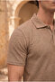 Evenor Embossed Patterned Polo Collar Buttoned Relaxed Fitsoft Thin Men's T-Shirt - Brown - 6