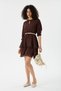 Women's Above Knee Two Layered Lace Detailed Capri Sleeve Linen Dress - 4