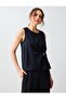 Black Gathered Detailed Round Neck Sleeveless Woven Blouse