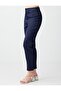 Navy Blue High Waist Regular Leg Woven Gabardine Trousers - 4