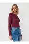 Burgundy Slim Fit Boat Neck Knitted Blouse - 4