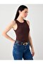 Bitter Brown Crew Neck Slim Fit Knitted Tank Top - 4