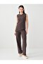 Coffee Melange Straight Cut Round Neck Knitted Blouse - 2