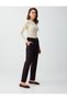 Plum Narrow Leg Regular Waist Metal Detailed Woven Trousers - 2