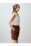 Bitter Brown 100% Linen Straight Cut High Waist Loose Wide Leg Woven Shorts - 4