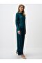 Petrol Green Relaxed Fit Wide Leg Janjan Knitted Trousers - 3