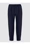 Navy Blue 100% Linen High Waist Narrow Leg Woven Trousers - 7