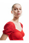 Balloon Sleeve Embroidery Detailed Heart Neck Crop T-Shirt Bürümcük