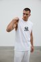 Men's White Ny Printed Oversize Sleeveless T-Shirt - 2