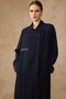 Stone and Satin Detailed Lined Oversized Overcoat Dark Blue 6837 - 2