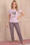 Women's "More Love" Printed Short Sleeve Pajama Set with Leopard Printed Bottom - 2