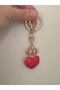 Red Color Stone Heart Figurine Keychain – Stone Detail Bag and Key Accessory - 6