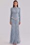 Exclusive Hijab Evening Dress with Sequins and Pearl Embellishments Blue 1086 - 4