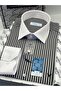 Classic long sleeve pocketless collar cuff white gift boxed men's shirt fs-004328 - black white - 7