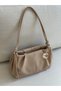 Strap Detail Knot-Accented Taupe Medium Women's Faux Leather Zippered Shoulder Bag EN35 HEIGHT20 - 6