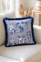Cobalt , Tasseled Lilac Background, Ceramic Vase Pattern, Decorative 43x43cm Square Cushion Cover - 2