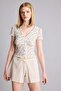 Fitted V Neck Floral Textured Short Sleeve Blouse F4625Ax25Sm - 3