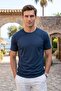 Men's Plus Size Crew Neck Indigo T-Shirt Mercerized Classic Fit - 5110Bat
