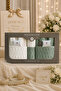 Damla 8 Piece Partial Velvet Bathrobe Set | Family Bathrobe Set | Dowry Bathrobe Set | Boxed | Green-Cream