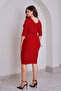 Double-Breasted Collar Evening Dress with Stone Details - 6