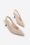 Women's Stiletto Pointed Toe Open Back Strap Hand Knitted Short Classic Heeled Shoes Zavira Beige - 3