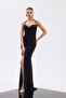 Black Halter Neck Lace Evening Dress - 6