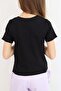 Girl's T-Shirt with Text Print, Ages 8-14, Black - 4