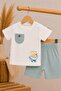 Baby Boy Sun Whale Embroidered Summer Ribbed 2-Piece Top and Bottom Set with Shorts 6-18 Months - 2