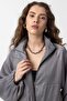 Gray Stand Collar Slim Women's Bomber Jacket - 3
