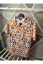 Men's Short Sleeve Slim Fit Slim Fit Peacock Collar Patterned Viscose Green - White Shirt - 5