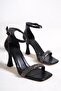 Black Stoned Single Band Goblet Heeled Evening Dress Shoes - Toffy - 4