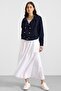 Linerless Denim Jacket with Bead Embroidery on the Sleeve Navy Blue 8283 - 6