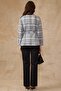 Plaid Patterned Unlined Short Trench Coat Dark Blue 6848 - 7