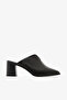 Black Genuine Leather Perforated Women's Pointed Toe Heeled Slippers - 5