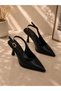 Women's Evening Dress Shoes with Gold Buckle, Pointed Toe, 7cm Heel