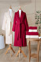 6 Piece Striped Bathrobe Set 100% Cotton Certified, Şalyaka Burgundy - Beige Color Bathrobe Set - 8