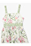 Square Neck Flared Floral Dress with Strap Tie Detail - 6