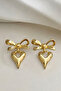 Gold Color Bow & Heart Detailed Dangle Earrings - 2