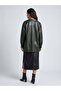 Women's Green Oversized Fleece-Lined Faux Leather Shirt Jacket – Metal Snaps, All Seasons - 2