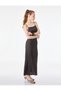 Bürümcük Fabric Textured Slit Detailed Square Neck Slim Fit Strappy Midi Dress - 2