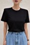 Women's Padded Shoulders Crew Neck Viscose Fabric T-Shirt